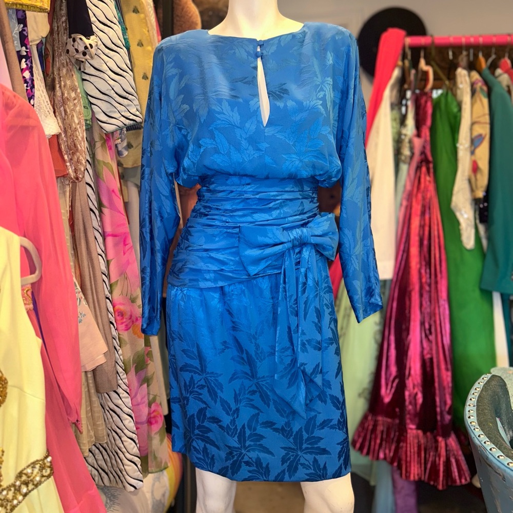 Blue Leaf Silk Dress
